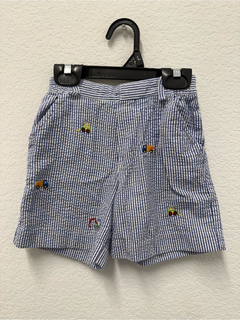 Florence Eiseman Blue & White Seersucker Embroidered Shorts